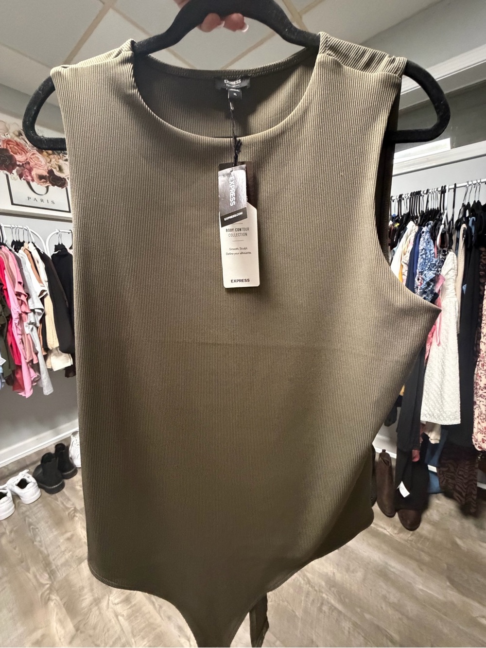 Express Olive Ribbed Sleeveless Bodysuit
